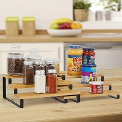 2 Packs Bamboo Spice Rack Organizer for Cabinet