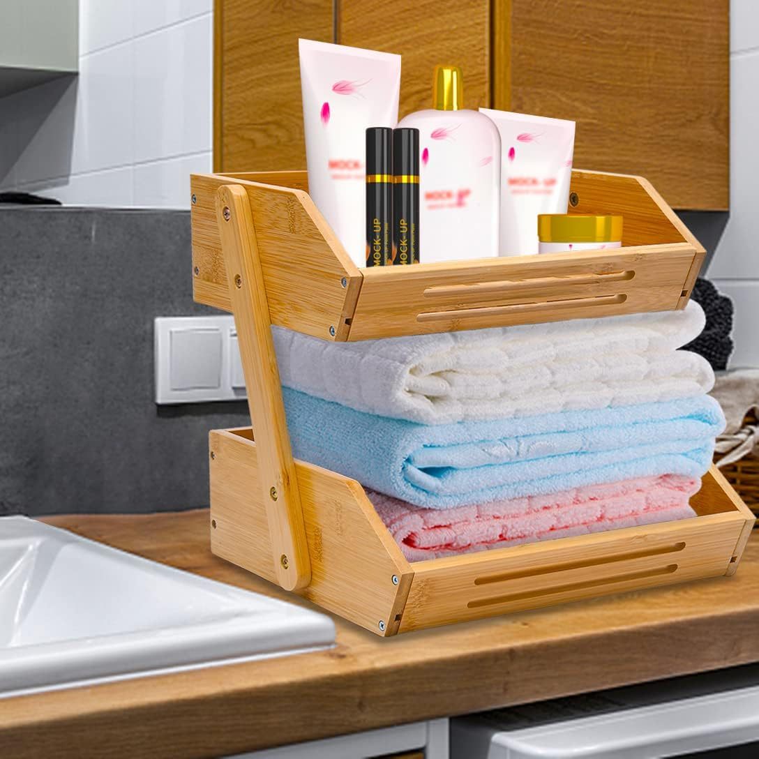 2 Tier Bamboo Fruit Basket for Kitchen