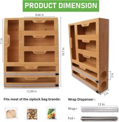Bamboo Ziplock Bag Organizer for Drawer - Foil and Plastic Wrap Organizer