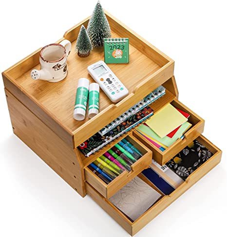 4-Tier Bamboo Desk Organizer with Drawers