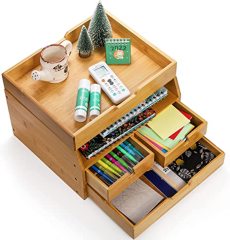 4-Tier Bamboo Desk Organizer with Drawers