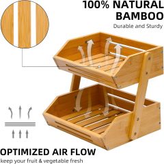 2 Tier Bamboo Fruit Basket for Kitchen