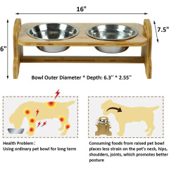 Solid Bamboo Pet Feeder with 2 Stainless Steel Bowls