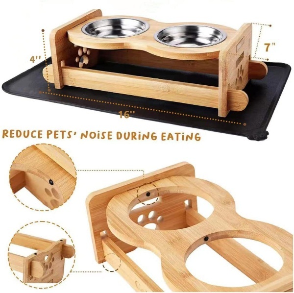 Elevated Dog Bowls with Mat-Adjustable Raised Dog Bowls Stand