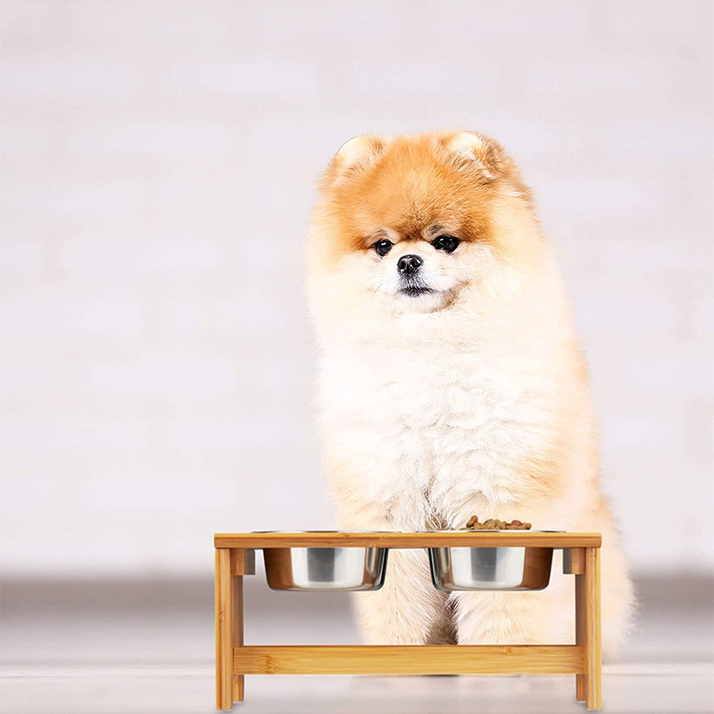 Bamboo Elevated Dog Bowls Raised Dog Bowl Stand