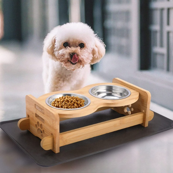 Elevated Dog Bowls with Mat-Adjustable Raised Dog Bowls Stand