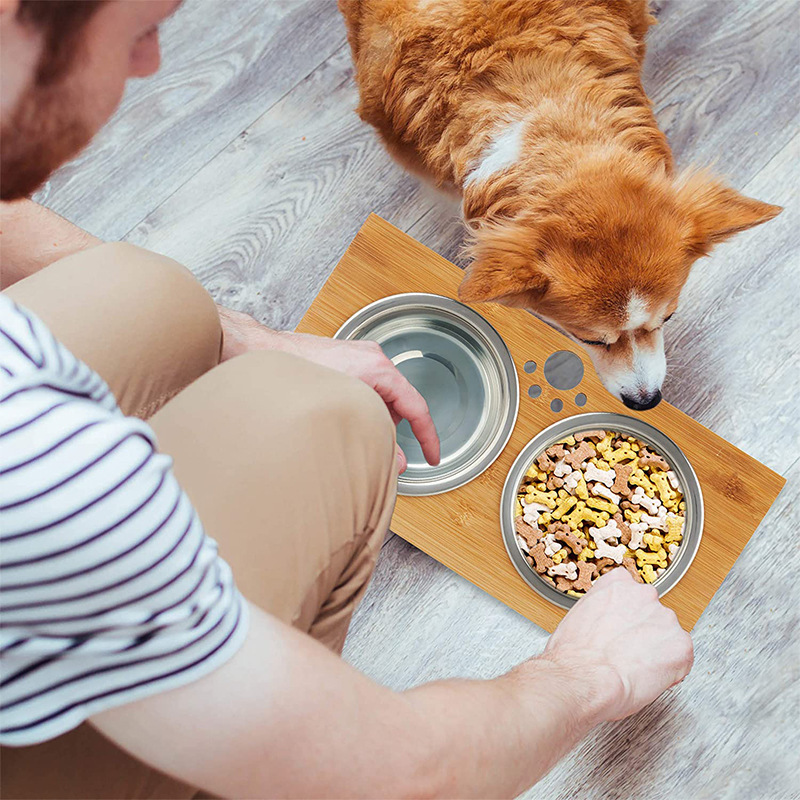Bamboo Elevated Dog Bowls Raised Dog Bowl Stand