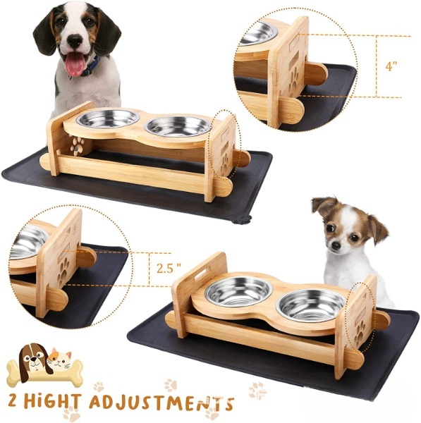 Elevated Dog Bowls with Mat-Adjustable Raised Dog Bowls Stand