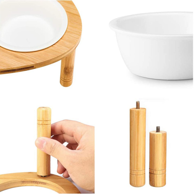 Ceramic Dog Bowl with Bamboo Stand