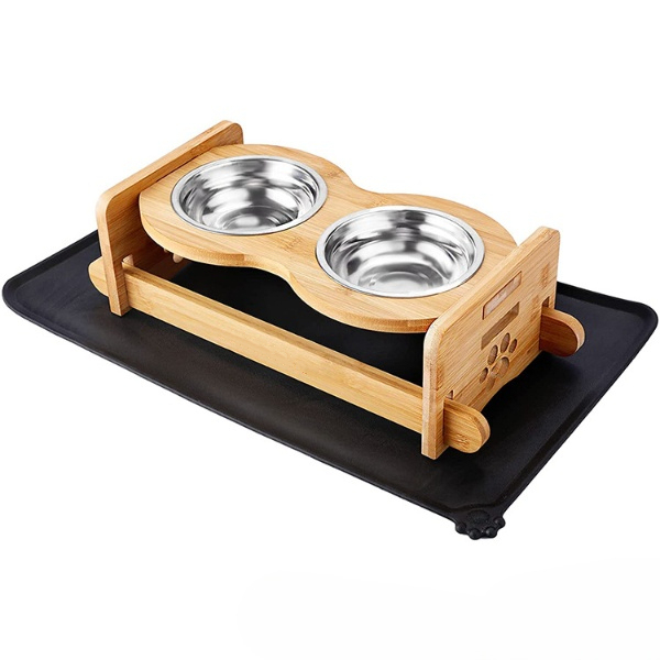 Elevated Dog Bowls with Mat-Adjustable Raised Dog Bowls Stand