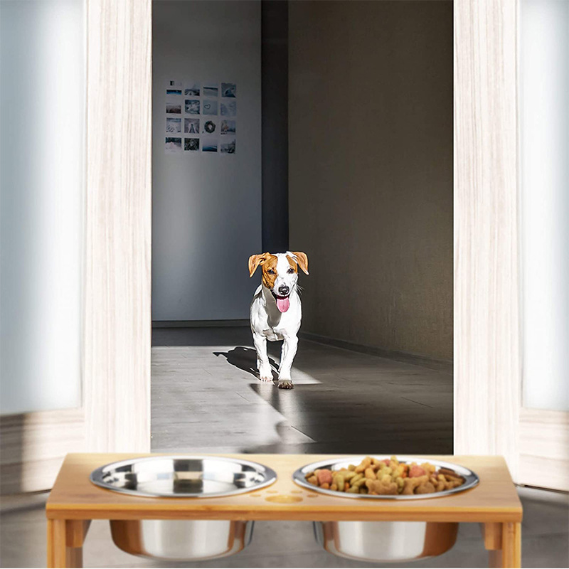 Bamboo Elevated Dog Bowls Raised Dog Bowl Stand