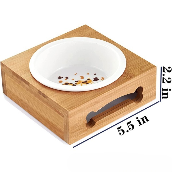 Bamboo Elevated Dog Cat Food  Stand Feeder