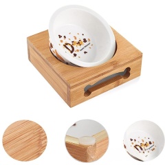 Bamboo Elevated Dog Cat Food  Stand Feeder