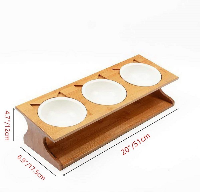 Solid Bamboo Stand with Ceramic Food Feeding Bowl