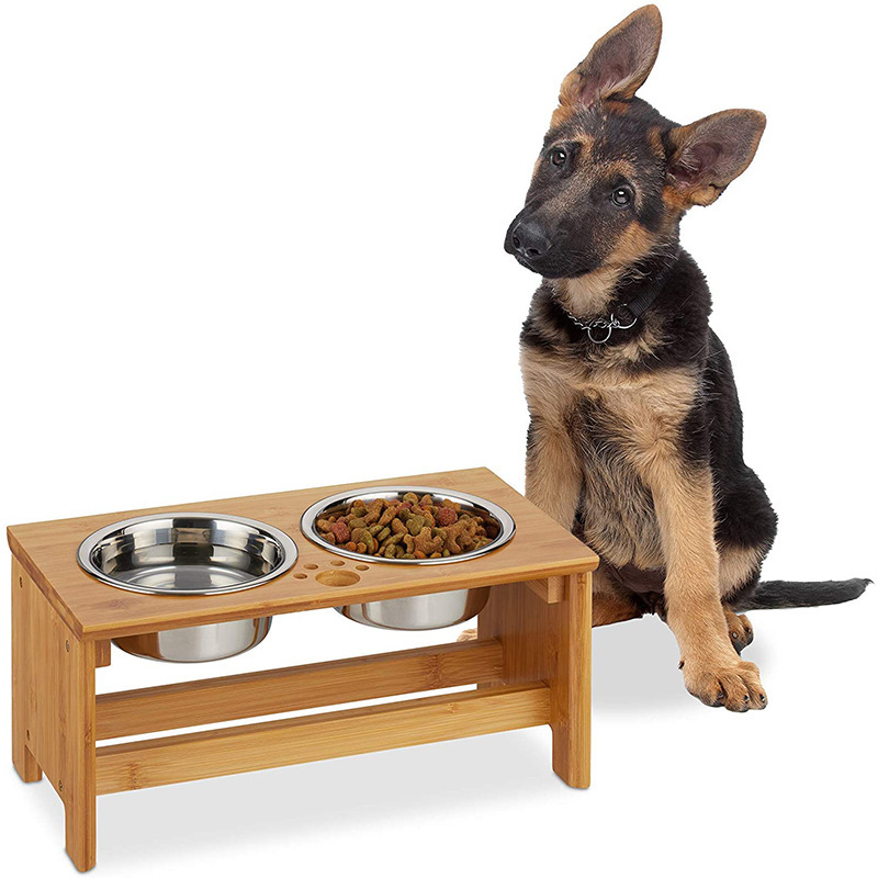 Bamboo Elevated Dog Bowls Raised Dog Bowl Stand
