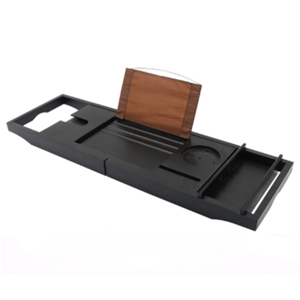 Black Bamboo Bathtub Tray Bath Tub Caddy with Expandable Handles