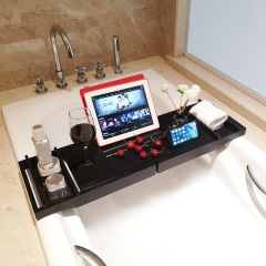 Black Bamboo Bathtub Tray Bath Tub Caddy with Expandable Handles