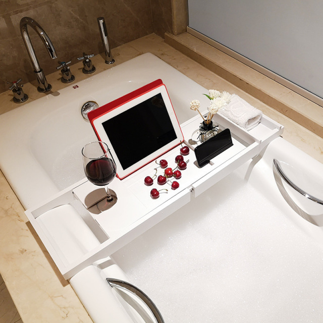 White Bamboo Bathtub Tray Bath Tub Caddy