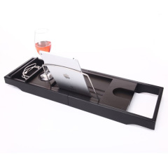 Black Bamboo Bathtub Tray Bath Tub Caddy with Expandable Handles