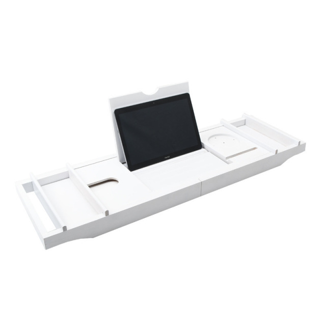 White Bamboo Bathtub Tray Bath Tub Caddy