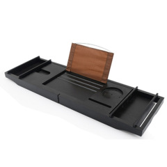 Black Bamboo Bathtub Tray Bath Tub Caddy with Expandable Handles