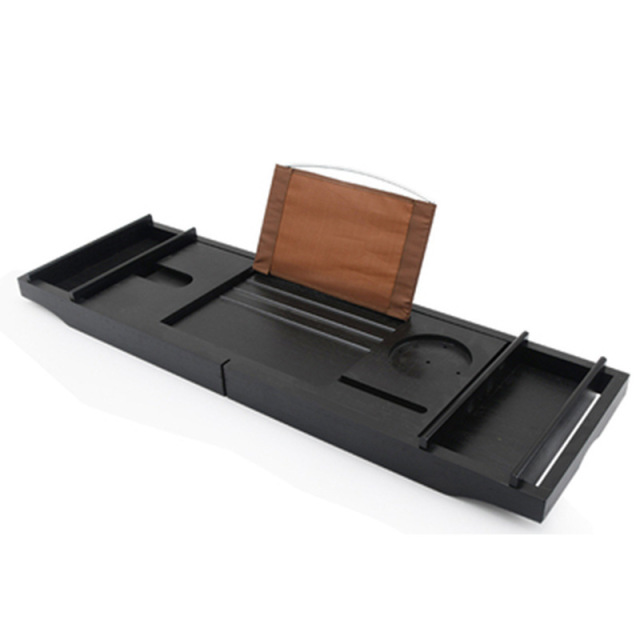 Black Bamboo Bathtub Tray Bath Tub Caddy with Expandable Handles