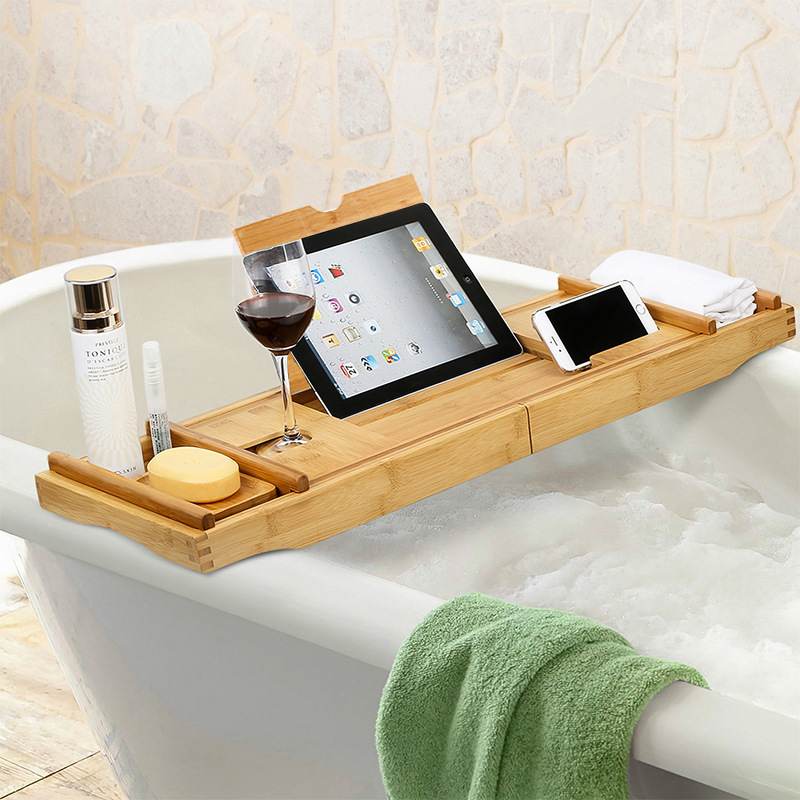 Bamboo Foldable Bathtub Tray Caddy Bathtub Tray Expandable