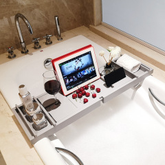 White Bamboo Bathtub Tray Bath Tub Caddy