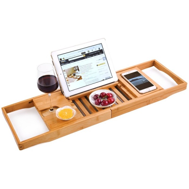 Bamboo Adjustable Bathtub Caddy Tray