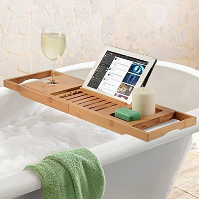 Bamboo Adjustable Bathtub Caddy Tray