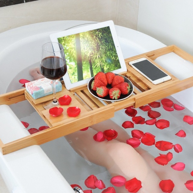 Bamboo Adjustable Bathtub Caddy Tray