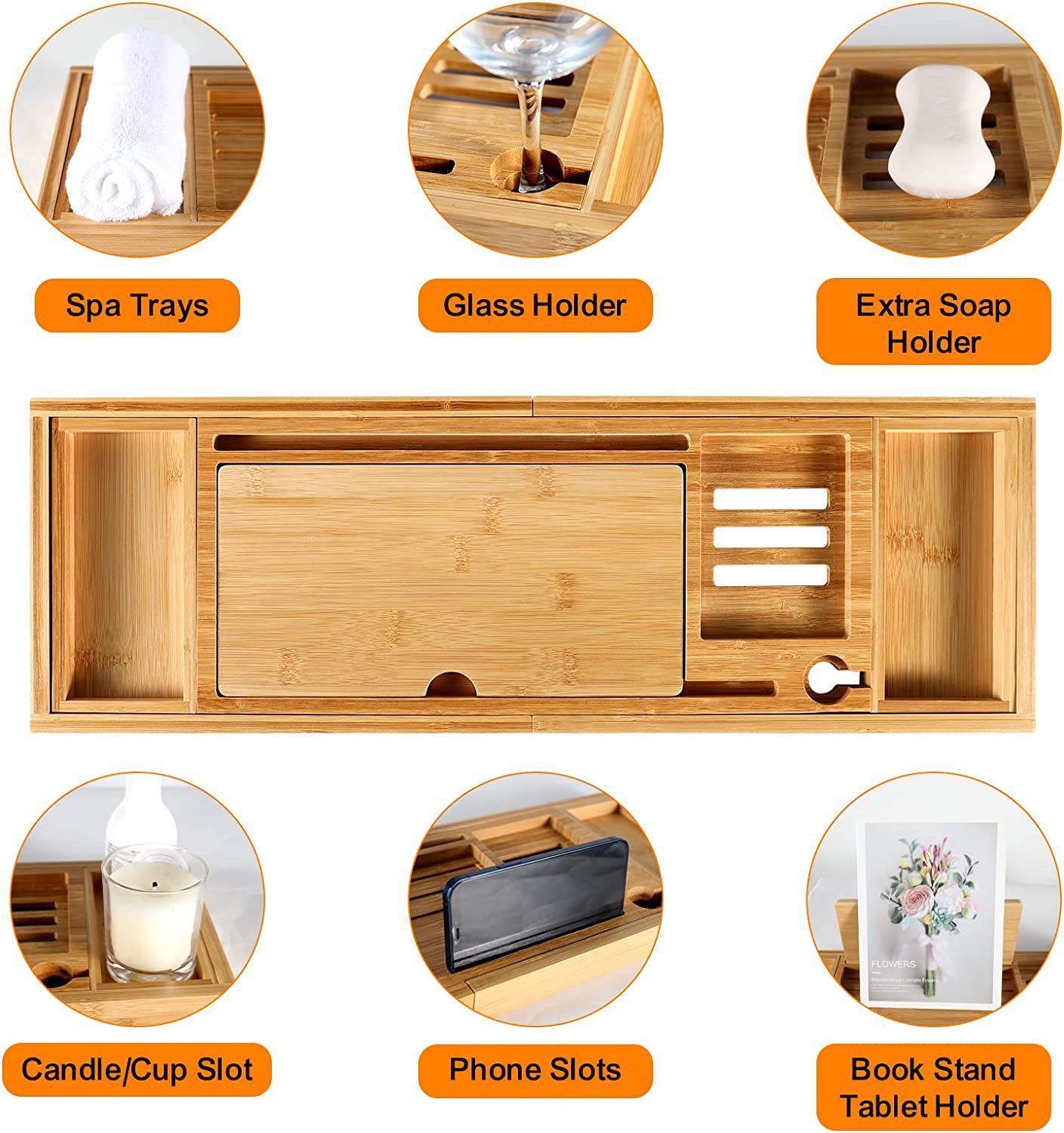 Premium Bamboo Bath Tray Table