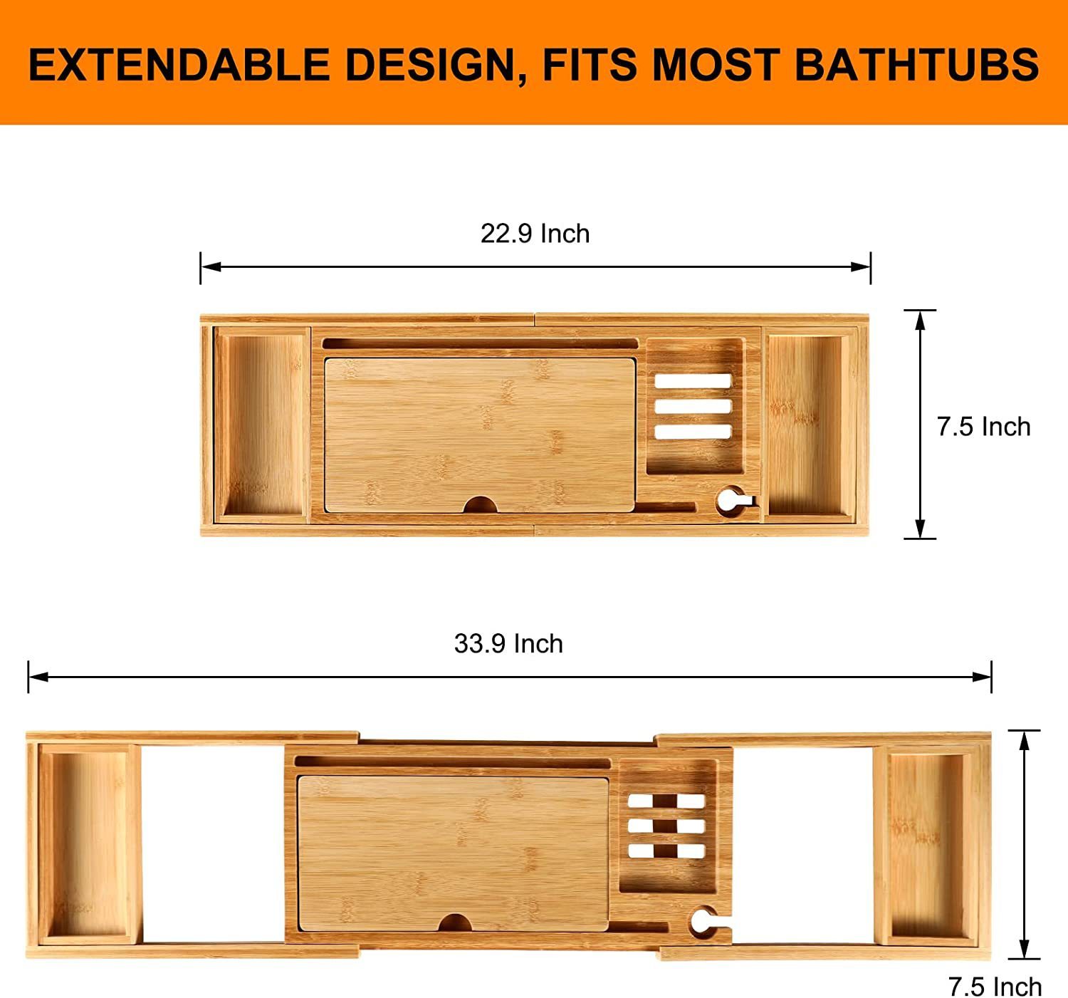 Premium Bamboo Bath Tray Table