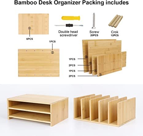 Bamboo Office Desk Accessories Workspace Organizer with Storage Drawers