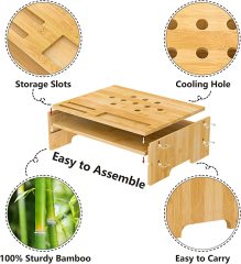 2 Tier Bamboo Computer Monitor Stand with Storage Organizer