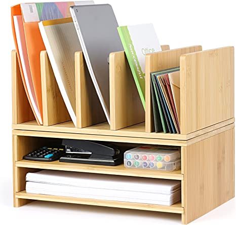 Bamboo Office Desk Accessories Workspace Organizer with Storage Drawers