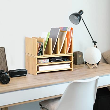 Bamboo Office Desk Accessories Workspace Organizer with Storage Drawers