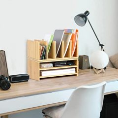 Bamboo Office Desk Accessories Workspace Organizer with Storage Drawers
