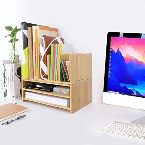 Bamboo Office Desk Accessories Workspace Organizer with Storage Drawers