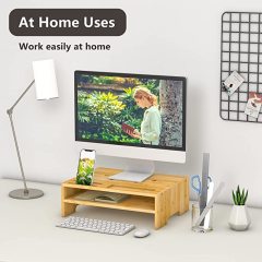 2 Tier Bamboo Computer Monitor Stand with Storage Organizer