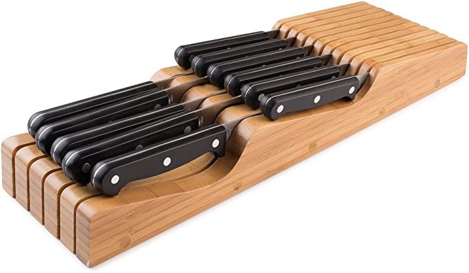 Bamboo Knife Drawer Organizer for Kitchen