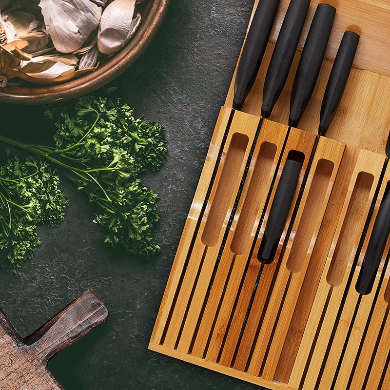 In-Drawer Bamboo Knife Block Holds