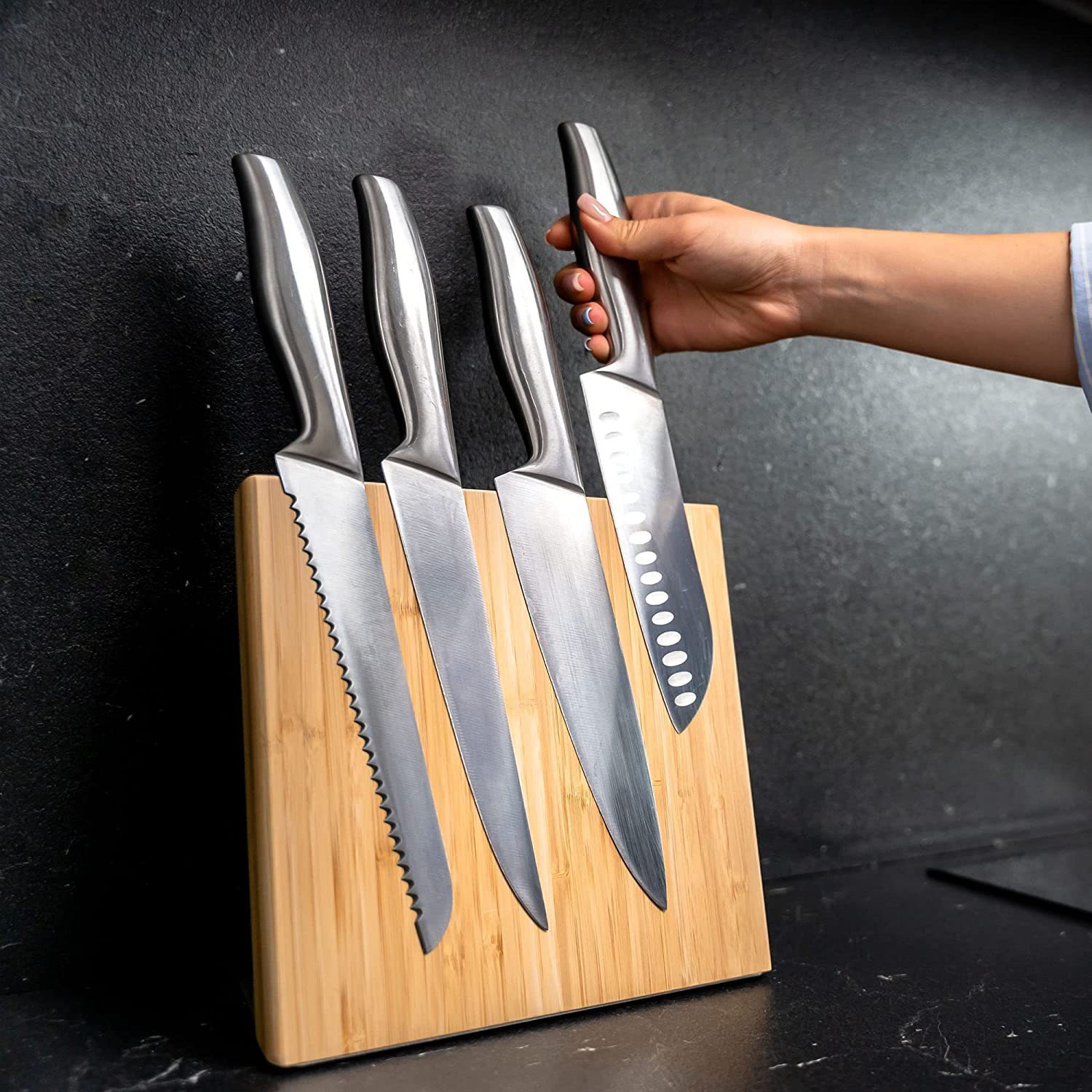 Magnetic Bamboo Knife Block