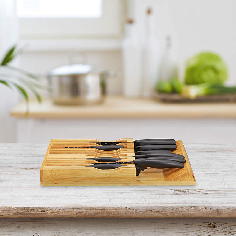 In-Drawer Bamboo Knife Block Holds