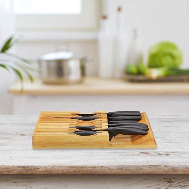 In-Drawer Bamboo Knife Block Holds