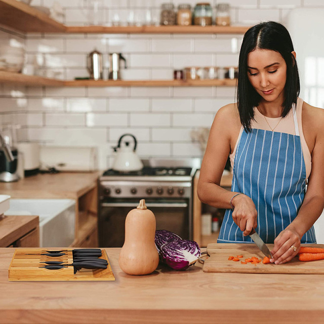 In-Drawer Bamboo Knife Block Holds