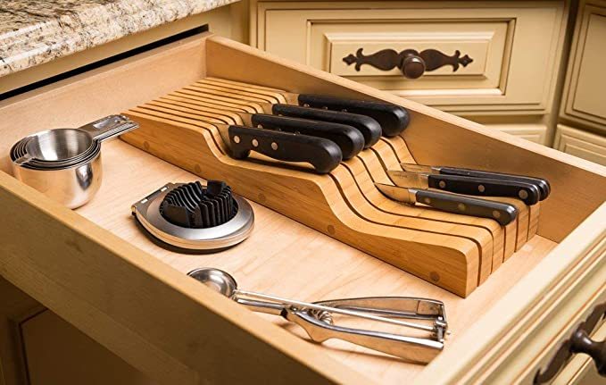 Bamboo Knife Drawer Organizer for Kitchen