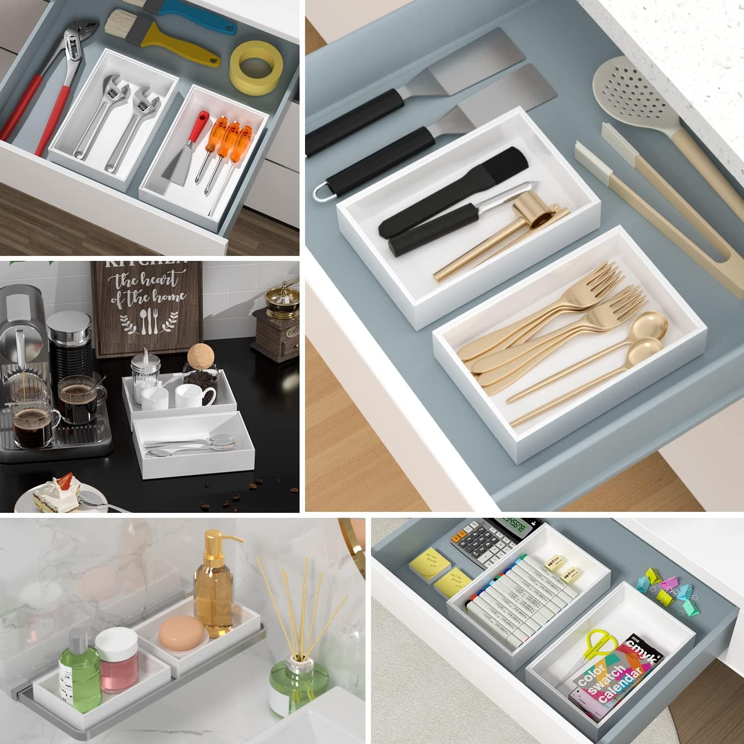 White Bamboo Drawer Organizer Kitchen Organization