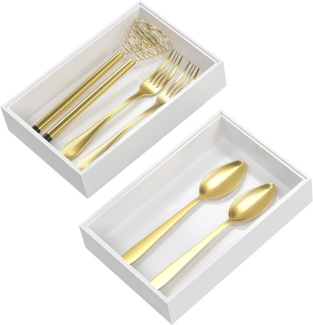 White Bamboo Drawer Organizer Kitchen Organization