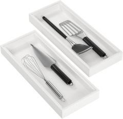 Kitchen Drawer Organizer - 2 Pack, Stackable Bamboo Drawer Organizers